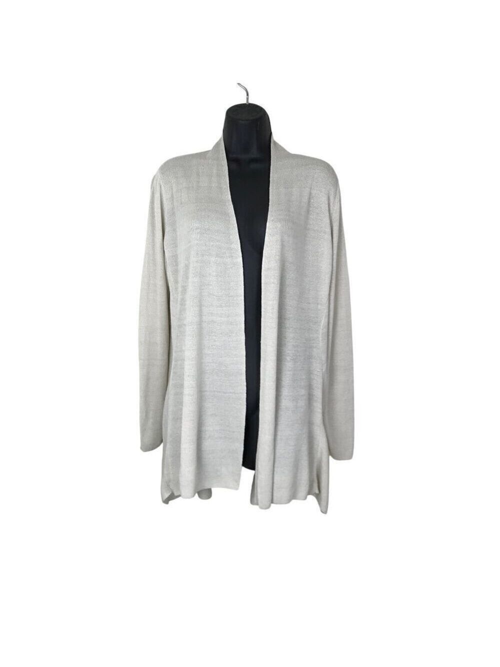 Eileen Fisher 97% Organic Linen Open Cream Cardigan Size M